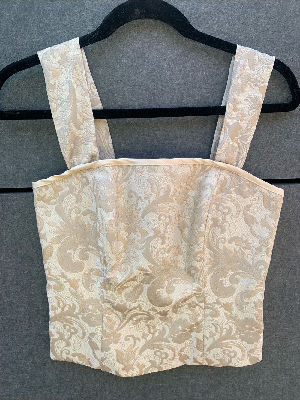 JS Collections Ivory Brocade Tank Top with Red Brand Tag